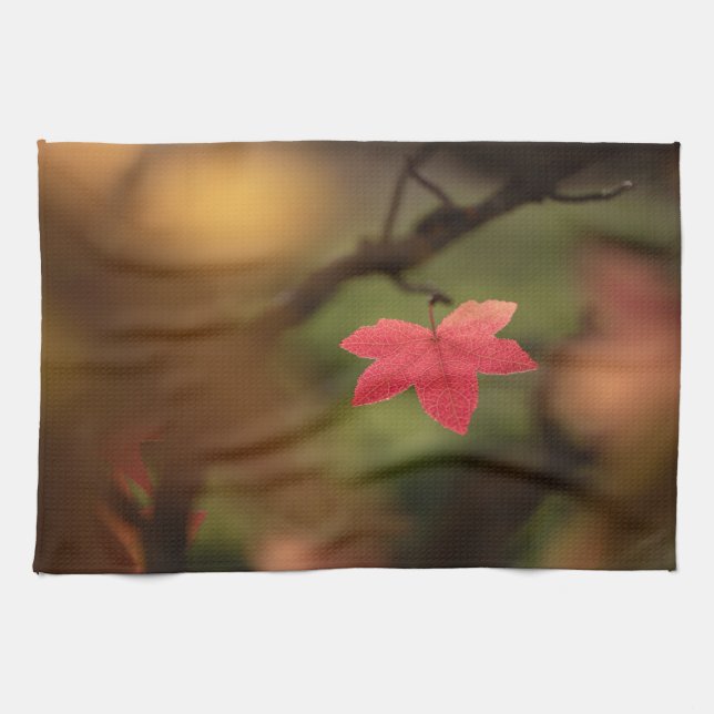 Red Leaf Nature Photo Tea Towel (Horizontal)