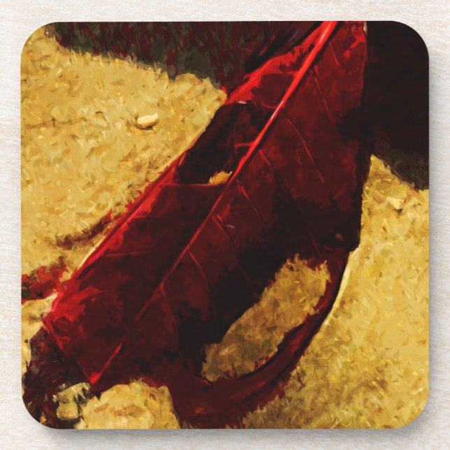 Red Leaf on Beach Abstract Impressionism Coaster (Front)