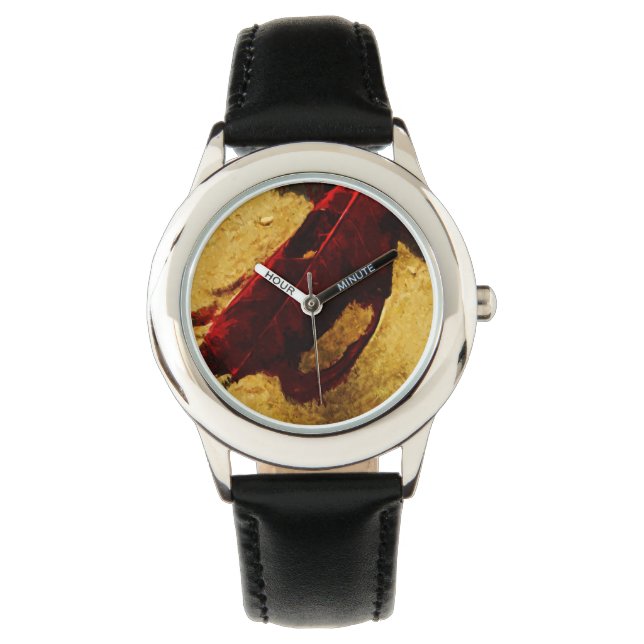 Red Leaf on Beach Abstract Impressionism Watch (Front)