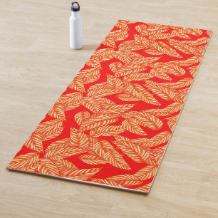 Red Leaf Print Yoga Mat