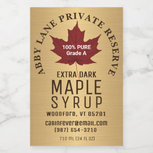  Red Leaf Pure Maple Syrup Circular Logo on Gold  Wine Label