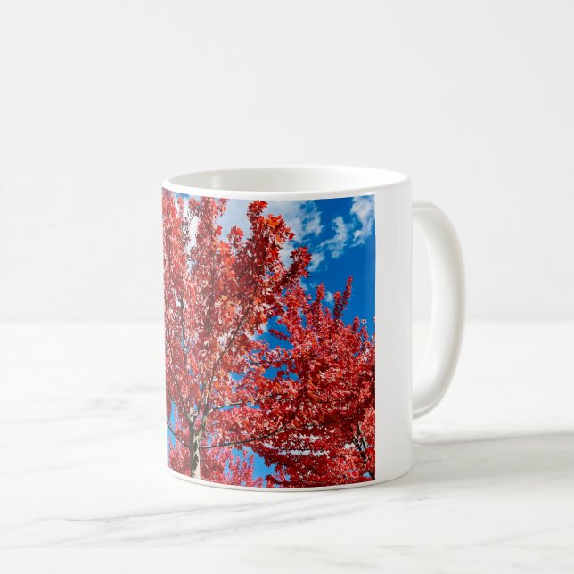 Red Leaf Tree In Fall Coffee Mug (Front Right)