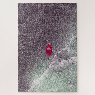 Red Leaf with Speckled Sand Jigsaw Puzzle