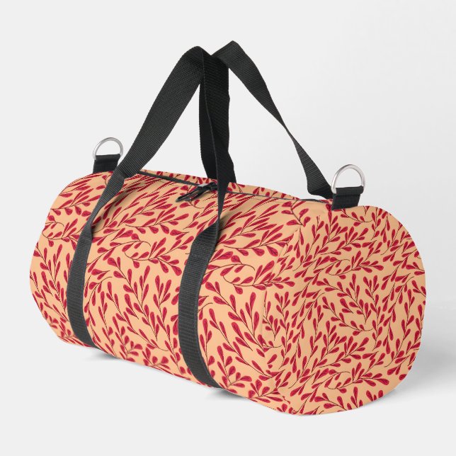  Red Leafy Branches Seamless Pattern Duffle Bag (Left Corner)