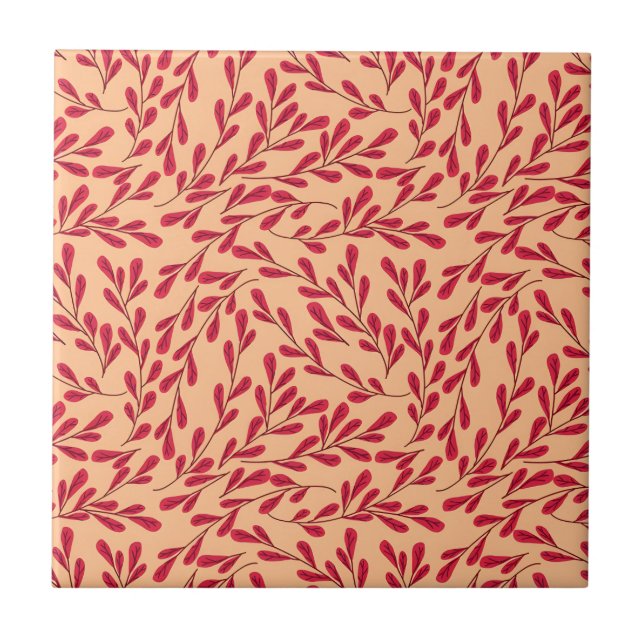  Red Leafy Branches Seamless Pattern Tile (Front)