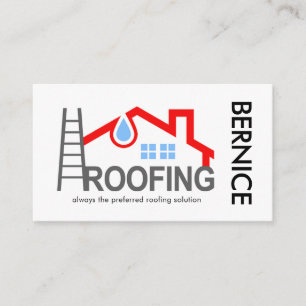 Red Leaking Roof Repair Business Card