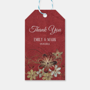 Red Leather And Flowers Gift Tags