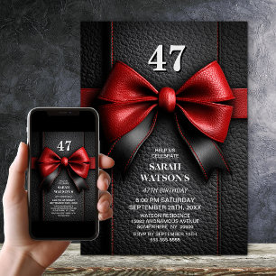Red Leather Bow Any Age Birthday Party Invitation