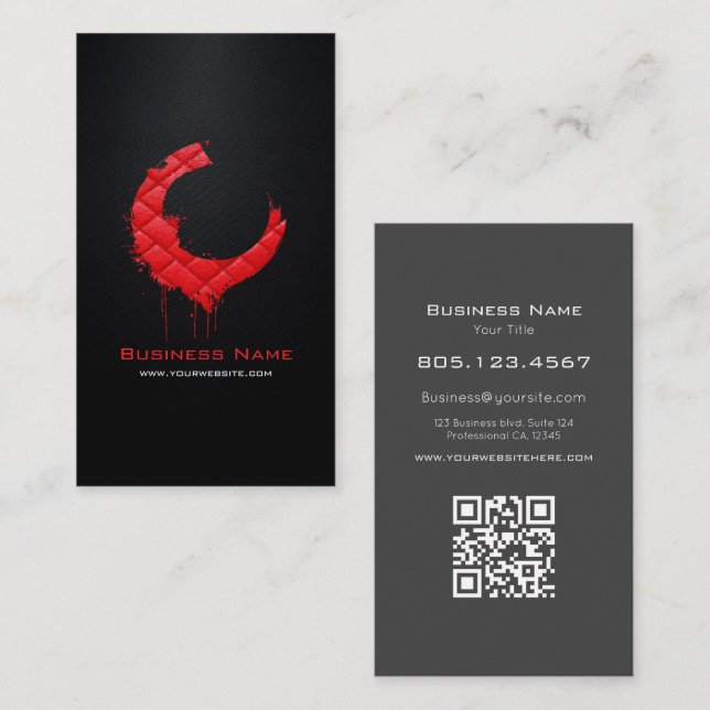 Red Leather Diamond Stitch • Custom Editable Black Business Card (Front/Back)