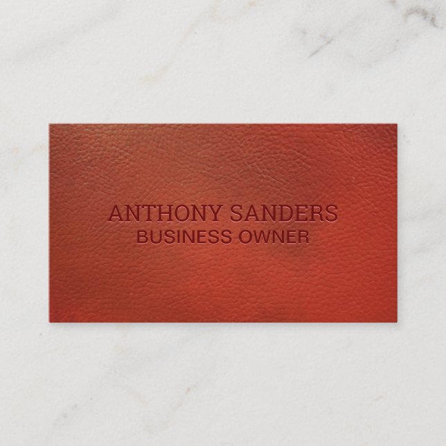 Red Leather | Emboss Lettering Business Card (Front)