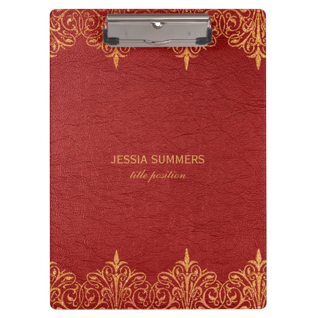 Red Leather Gold Border Frame Clipboard (Front)