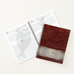 Red leather look monogram recipe notebook