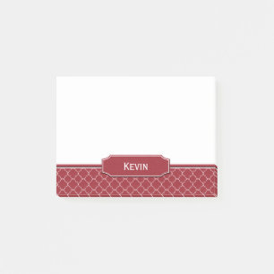 Red Leather Look White Quatrefoil Monogram Post-It Notes
