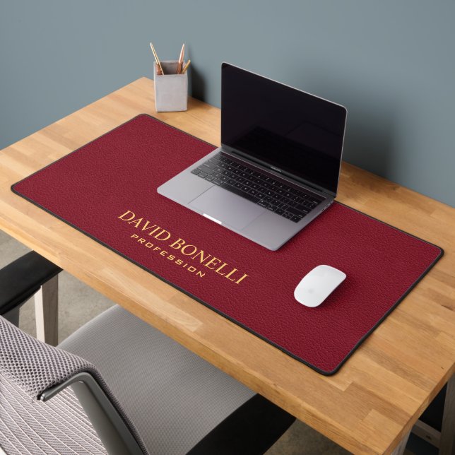 RED Leather Masculine Personalised Elegant NAME Desk Mat (Office 2)
