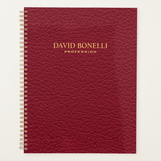 Red Leather Masculine Personalised Elegant Planner (Front)