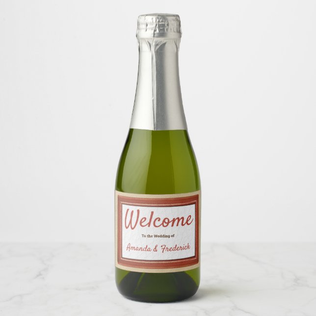 Red Leather on Cream Suede Sparkling Wine Label (Front)