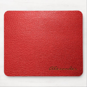 Red Leather Pattern look- Custom Monogram Mouse Mat