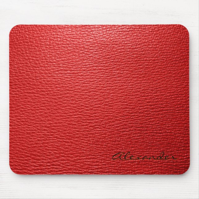 Red Leather Pattern look- Custom Monogram Mouse Mat (Front)