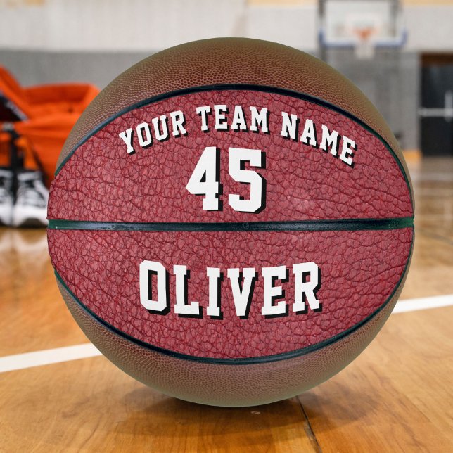 Red Leather Print Player Name Team Number Basketball (Creator Uploaded)