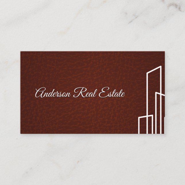 Red Leather | Real Estate Buildings Business Card (Front)