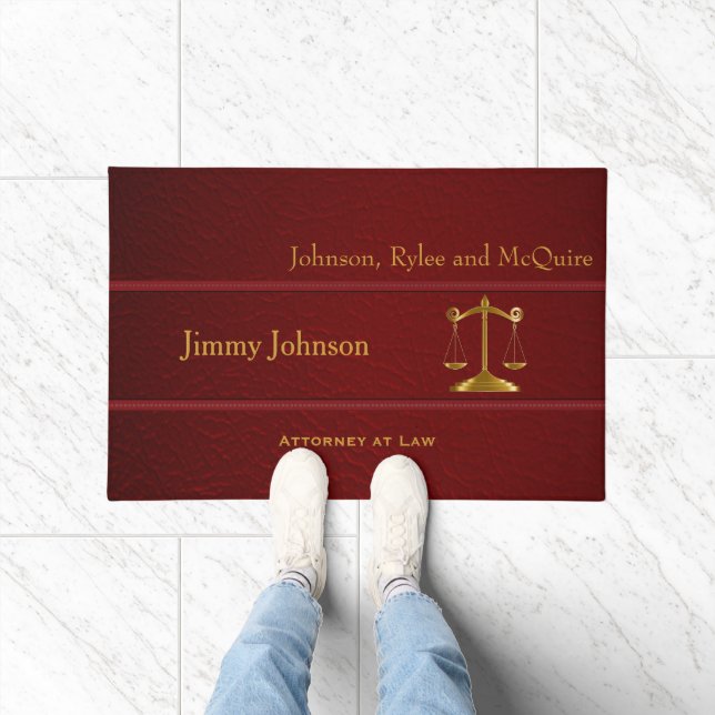 Red Leather Scale of Justice | Lawyer Doormat (Indoor)