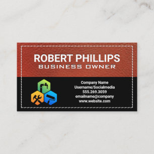 Red Leather Stitched   Home Services Icon Business Card