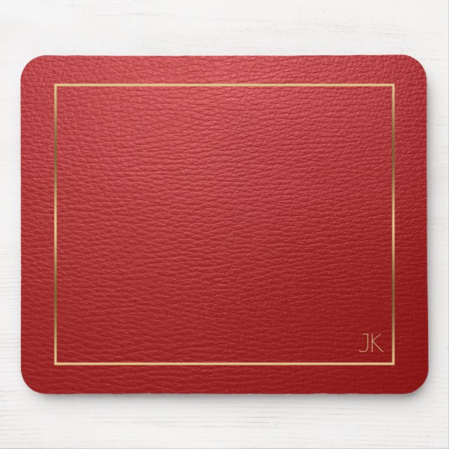 Red Leather Texture With Gold Frame Mouse Mat (Front)