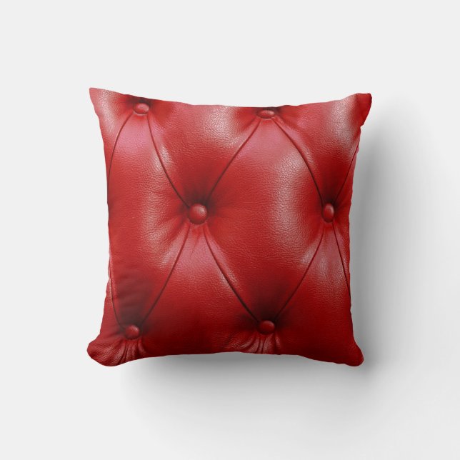 Red Leather: Upholstery Pattern Elegance. Cushion (Front)
