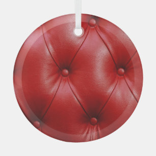 Red Leather: Upholstery Pattern Elegance. Glass Tree Decoration
