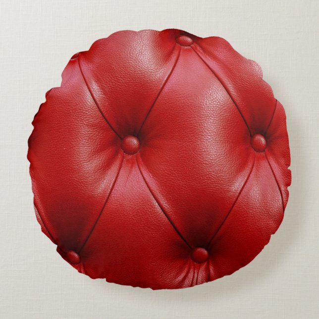 Red Leather: Upholstery Pattern Elegance. Round Cushion (Front)
