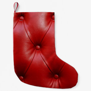 Red Leather: Upholstery Pattern Elegance. Small Christmas Stocking