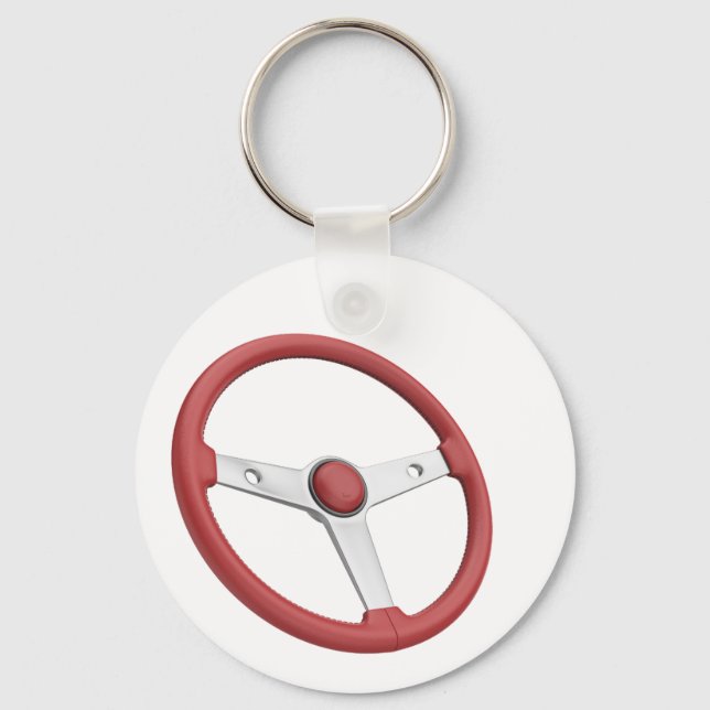 Red leather vintage car steering wheel key ring (Front)