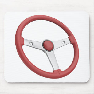 Red leather vintage car steering wheel mouse mat