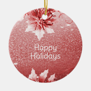 Red Leaves Christmas Holiday Ceramic Tree Decoration