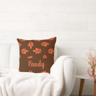 Red leaves custom name brown cushion