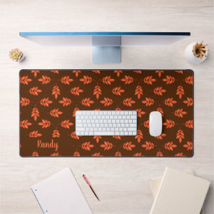 Red leaves custom name brown desk mat