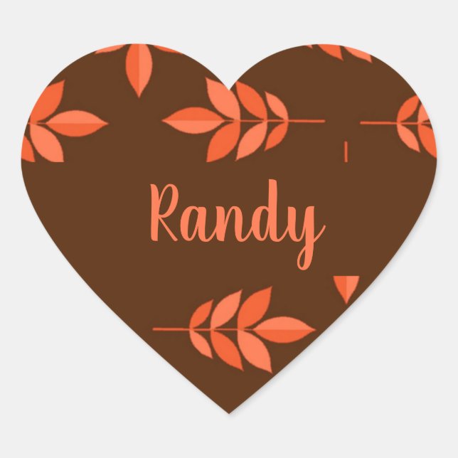 Red leaves custom name brown heart sticker (Front)
