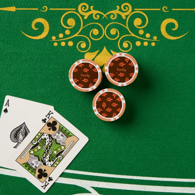Red leaves custom name brown poker chips (Poker Table (Stack))