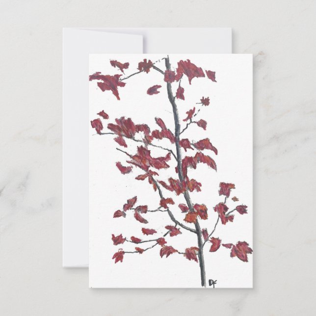 Red Leaves Flat Thank You Card (Front)