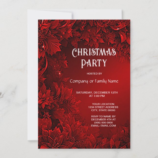 Red Leaves Floral Christmas Party Invitation (Front)