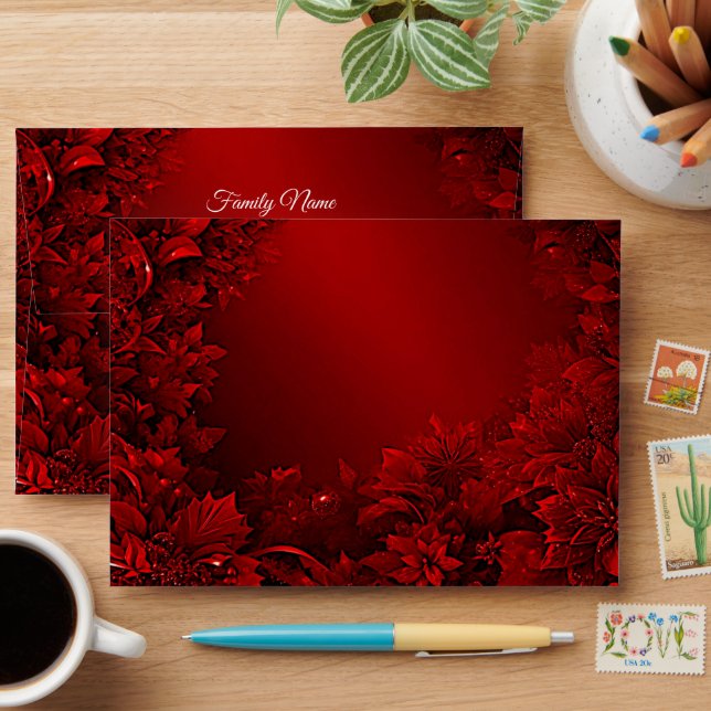 Red Leaves Floral Envelope (Desk)