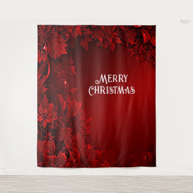 Red Leaves Floral Holiday Backdrop Tapestry (Front)