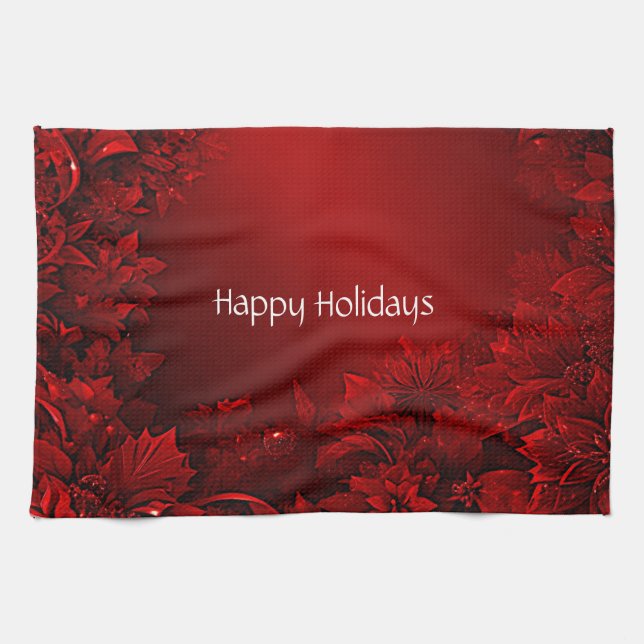 Red Leaves Floral Holiday Kitchen Towel (Horizontal)