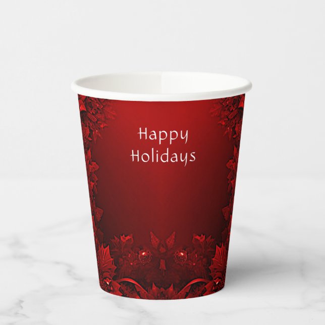 Red Leaves Floral Holiday Paper Cups (Left)