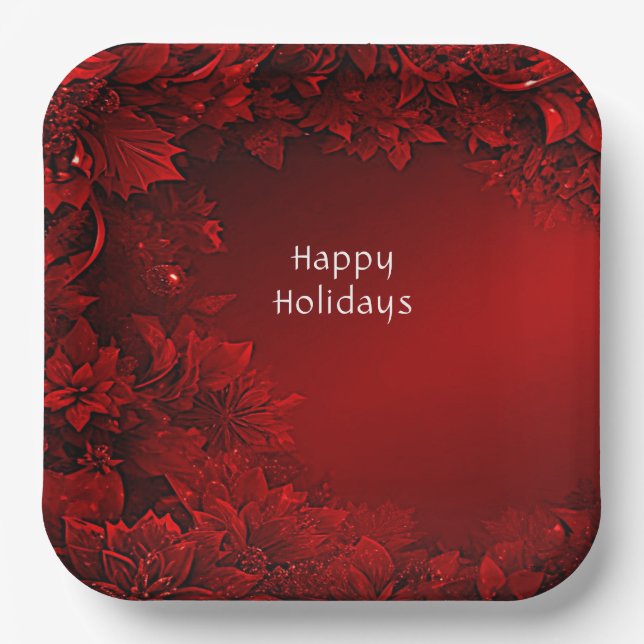 Red Leaves Floral Holiday Paper Plate (Front)