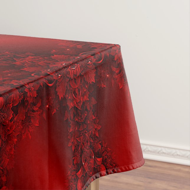 Red Leaves Floral Holiday Tablecloth (In Situ)