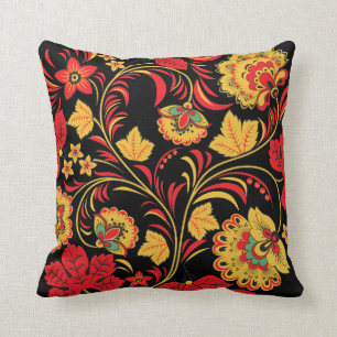 Red Leaves Khokhloma Cushion