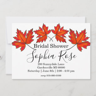 Red leaves, Maple leaves, Autumn Bridal shower Invitation