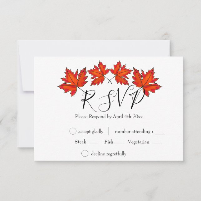 Red leaves, Maple leaves, Autumn colours RSVP Card (Front)