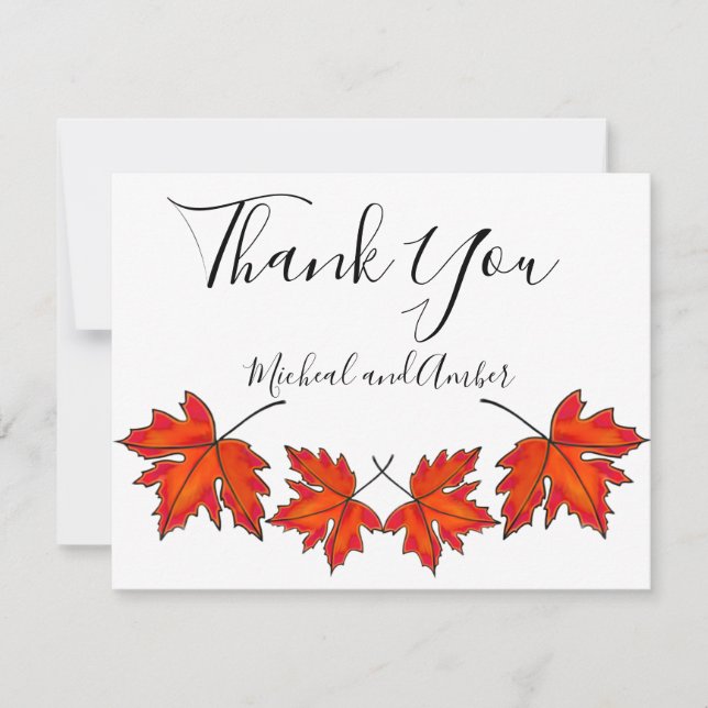 Red leaves, Maple leaves, Autumn colours Thank You Card (Front)